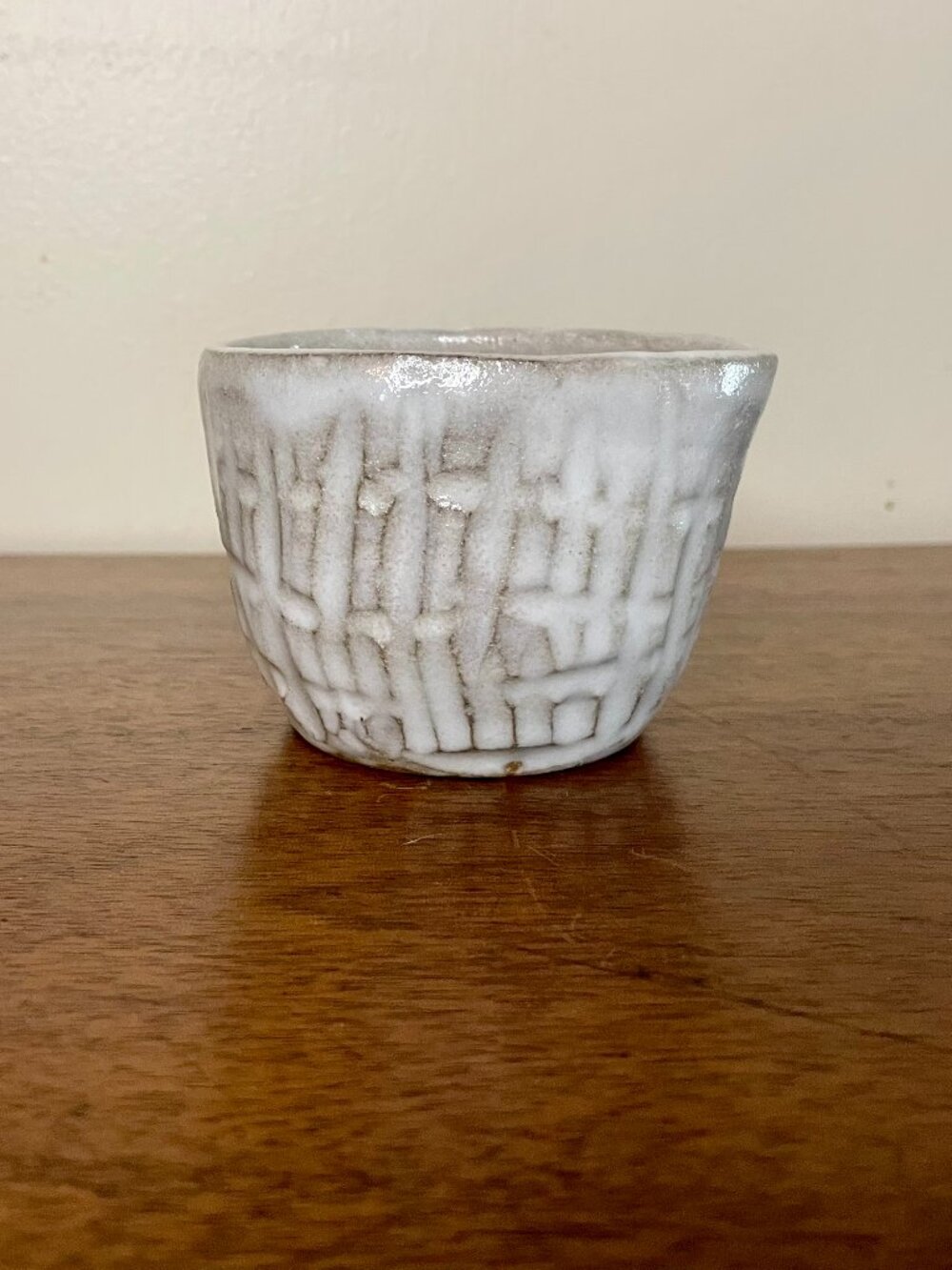 Share Studio Pottery Modern Creamer White Glazed Geometric Pattern